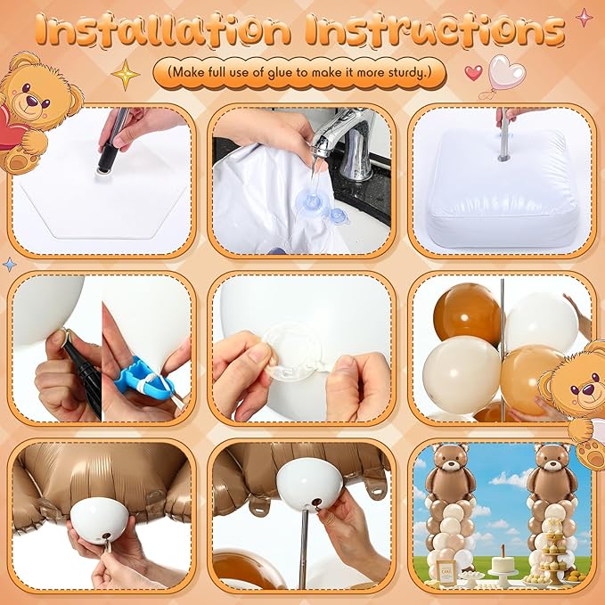 Kasyat 2 Set Neutral Balloon Column Stand Kit Bear Balloon Arch Kit, Bear Baby Shower Decorations with Brown Beige Nude Tan Balloons for Baby Shower Decorations Gender Reveal Birthday Party Decoration