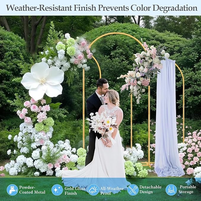 DEVISEFUN Arch Backdrop Stand, 7.2FT, 6.6FT, 6FT Set of 3 Metal Gold Wedding Balloon Arch Stand Kit with Base for Gender Reveal Ceremony Bridal Graduation Party Event Background Decoration