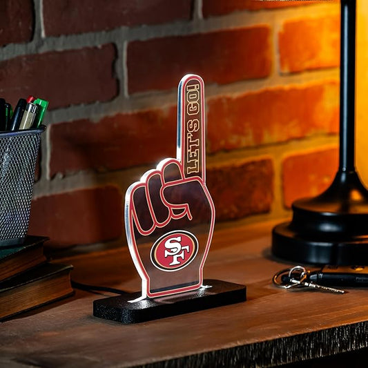 NFL San Francisco 49ers LED Light Signs Football Foam Finger Tabletop Decor, Free-Standing Desk Night Light Lamp for Home, Office, Man Cave, Christmas Gift for Men, Women, Made in USA