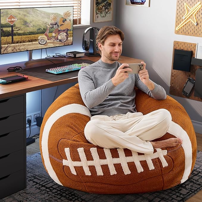 Sports Football Bean Bag Chair – Giant Bean Bag Chairs for Adults and Kids – Filled Plush Lounge Sofa Couch for Living Room, Gaming Room, Office – Perfect for Football Party Decor – 44 Inch