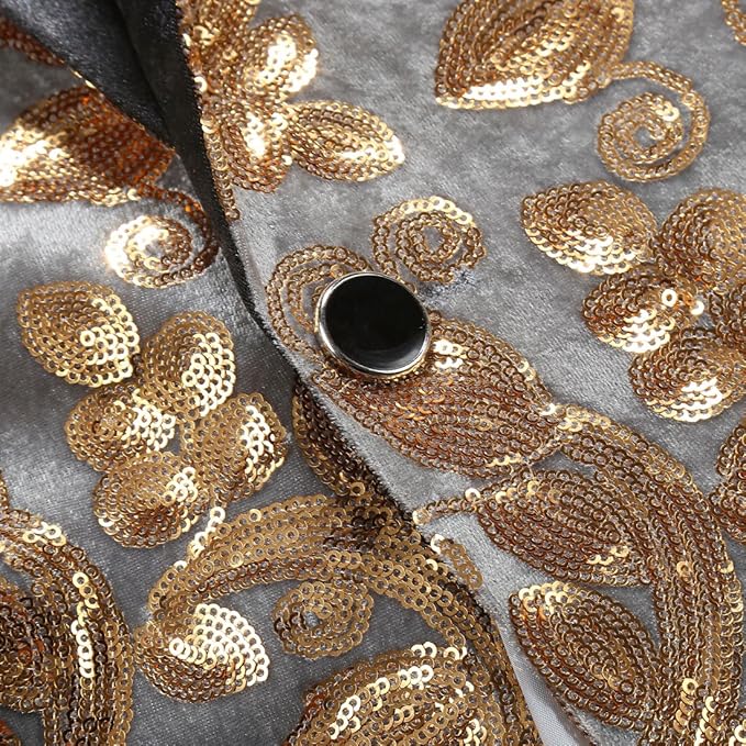 Men Fashion Velvet Sequins Floral Pattern Suit Jacket Blazer