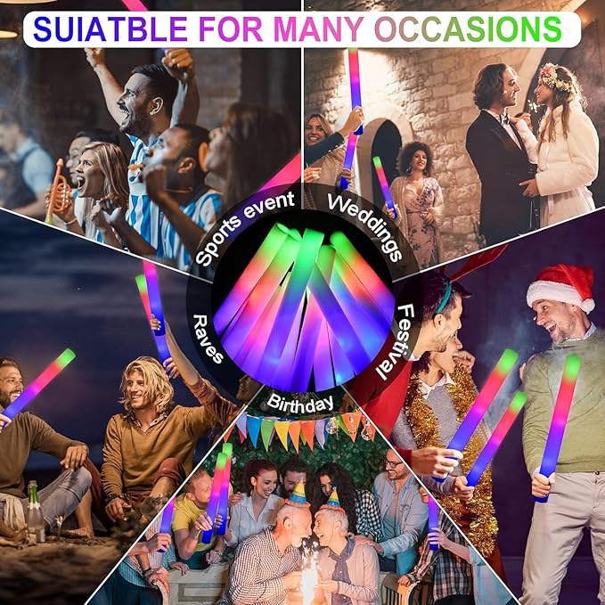 LifBetter Light Up Glow Sticks Bulk, LED Foam Sticks 118 pcs Glow in The Dark with 3 Modes Flashing Led Foam Multicolor Batons Light up Party Favors for Birthdays, Weddings, Concerts, Festivals