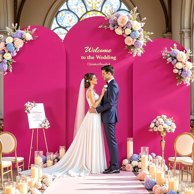 Hot Pink Arch Cover 3 Set - 6.6FT, 7.2FT, 8FT Hot Pink Arch Backdrop Cover Spandex Wedding Arch Stand Covers for Baby Shower Birthday Party Wedding Bridal Shower Banquet Photo Background Decorations