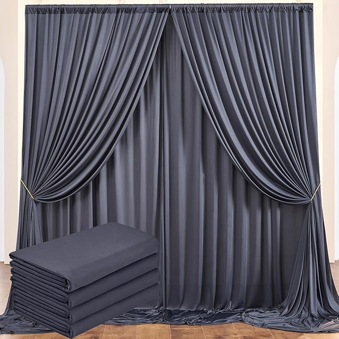 20 ft x 10 ft Wrinkle Free Charcoal Backdrop Curtain for Parties, Dark Grey Polyester Photo Backdrop Drapes for Baby Shower Wedding Engagement Birthday Party Backdrop Stand,5ft x 10ft 4 Panels
