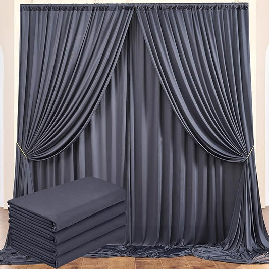 20 ft x 10 ft Wrinkle Free Charcoal Backdrop Curtain for Parties, Dark Grey Polyester Photo Backdrop Drapes for Baby Shower Wedding Engagement Birthday Party Backdrop Stand,5ft x 10ft 4 Panels