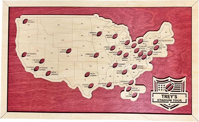 Custom Football Stadium Map Tracker – Personalized Travel Gift for Football Fans, Men, Fathers Day, Retirement, Football Wall Decor (Standard & Large Sizes)