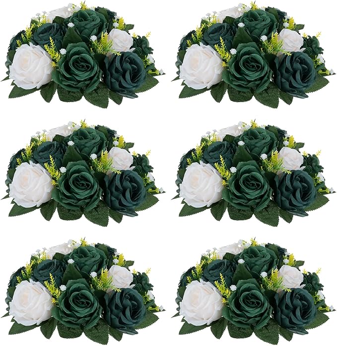NUPTIO Green Flower Ball Centerpieces: 6 Pcs Artificial Rose Arrangements for Wedding Party Tables Decorations - Fake Silk Floral Kissing Balls for Home St Patrick's Day Christmas Event Dining