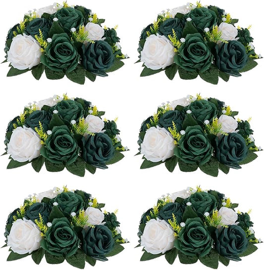 NUPTIO Green Flower Ball Centerpieces: 6 Pcs Artificial Rose Arrangements for Wedding Party Tables Decorations - Fake Silk Floral Kissing Balls for Home St Patrick's Day Christmas Event Dining