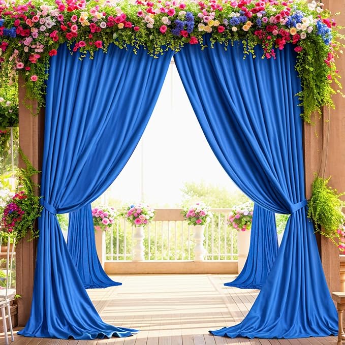 Outpain 20 ft x 8 ft Royal Blue Backdrop Curtain Panels, 4 Panels 5 ft x 8 ft Wrinkle Free Polyester Photography Backdrop Drapes, Wedding Party Home Decoration Supplies