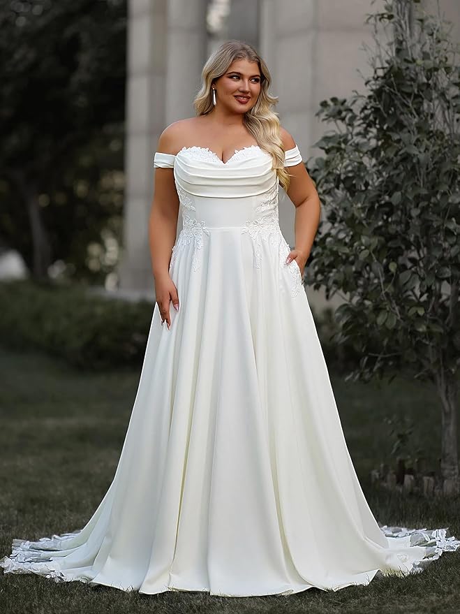Plus Size Wedding Dresses for Bride Long Sleeve Wedding Bridal Gowns with Lace Appliques Off Shoulder Bride Dress