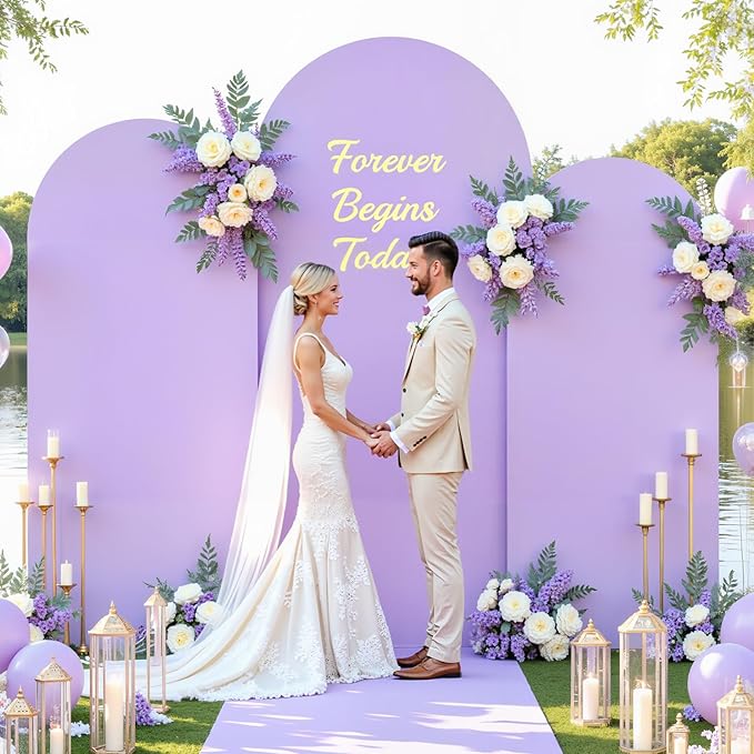 Purple Arch Cover 3 Set - 6FT, 6.6FT, 7.2FT Lavender Arch Backdrop Cover Spandex Wedding Arch Stand Covers for Baby Shower Girls Birthday Party Wedding Bridal Shower Photo Background Decorations