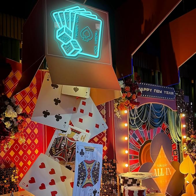 Gamerneon Blue Poker Neon Signs Dice Neon Signs Wall Decor Straight Flush Led Light for Bedrooms Bar Clubs Casinos Hotels Game Room Man Cave Party Decorations