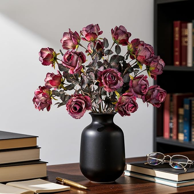 Artificial Flowers Autumn Artificial Roses 23.2In Fake Roses Long Stem Artificial Flowers for Tall Vase Silk Rose Suitable for Indoor Decoration Wedding Party Decor DIY Bouquet,Rose Red，20PCS