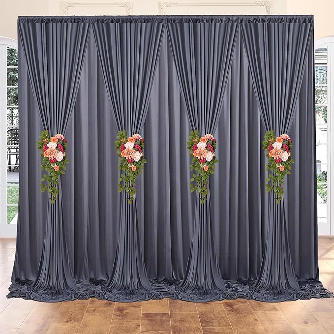 50 ft x 10 ft Wrinkle Free Charcoal Backdrop Curtain for Parties, Dark Grey Polyester Photo Backdrop Drapes for Baby Shower Wedding Engagement Birthday Party Backdrop Stand, 10 Panels 5ft x 10ft