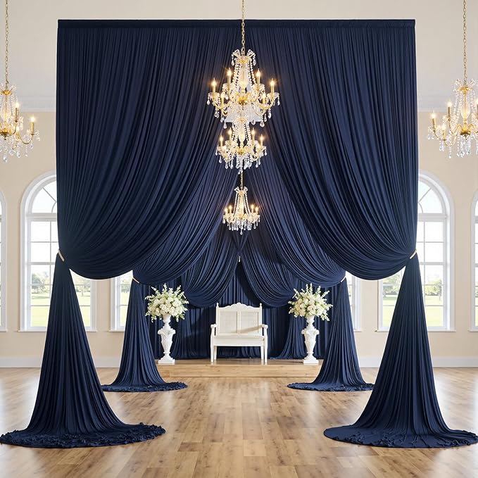 10ft x 15ft Navy Blue Wrinkle Free Backdrop Curtains for Parties,Silky Polyester Fabric Wedding Ceiling Drapes, 2 Panels 15ft Photo Back Drop Drapes for Baby Shower Photography Stage Background Cloth