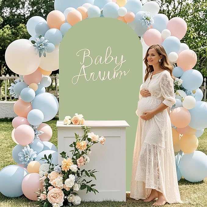 FOTSHARER 7.2 FT Wedding Arch Backdrop Stand and Sage Green Arch Cover Wedding Backdrop Arch Stand with Cover Gold Wedding Arches for Ceremony Happy Birthday Party Bridal Baby Shower Arbor Decorations