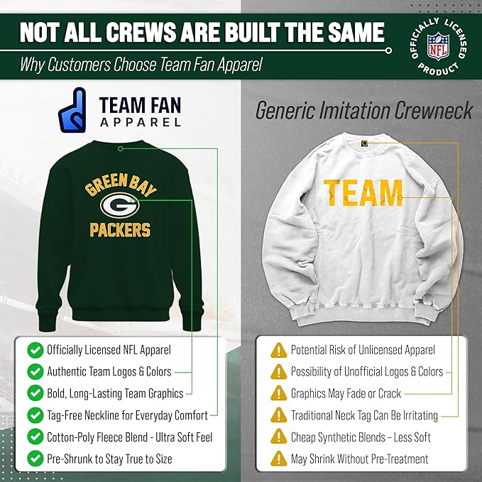 Team Fan Apparel NFL Adult Gameday Football Crewneck Sweatshirt - Cotton Blend - Stay warm, comfortable & stylish on game day