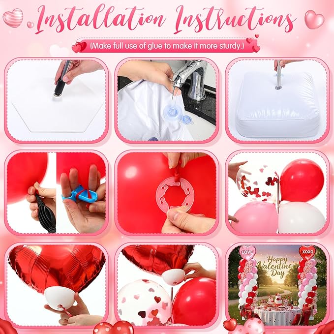Kasyat 2 Set Valentines Day Balloons Column Stand Kit Red Pink White Arch Garland Kit, Love Heart Foil Balloons for Women Anniversary Wedding Engagement Romantic Proposal Party Decorations