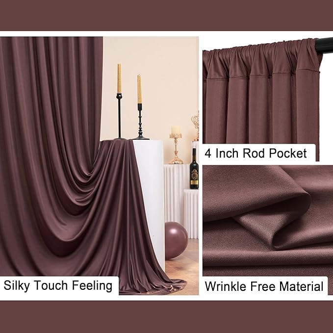 20 ft x 10 ft Wrinkle Free Brown Backdrop Curtain for Parties, Wedding Brown Photo Backdrop Drapes, Fabric 4 Panels 5ft x 10ft for Baby Shower Photoshoot Engagement Birthday Photography Background