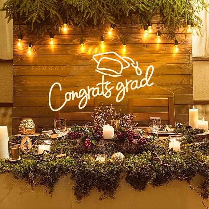 LED Acrylic Congrats Grad Neon Sign Dimmable Congrats Grad Banner Graduation Decorations Class of 2025 for Party Room Dorm Backdrop Celebration Gifts(Warm White)