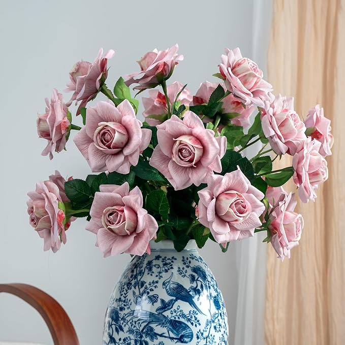 Artificial Flowers Artificial Roses Fake Roses 23.2In 20PCS Long Stem Artificial Flowers for Tall Vase Silk Rose Suitable for Indoor Wedding Party Decor Valentine's Day DIY Bouquet Spring,Pink