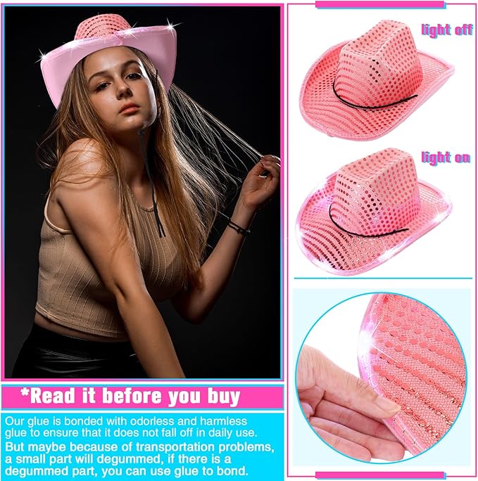 LED Lights Cowboy Cowgirl Hat Flashing LED Lights Cowgirl Hat for Wedding Western Bachelorette Party