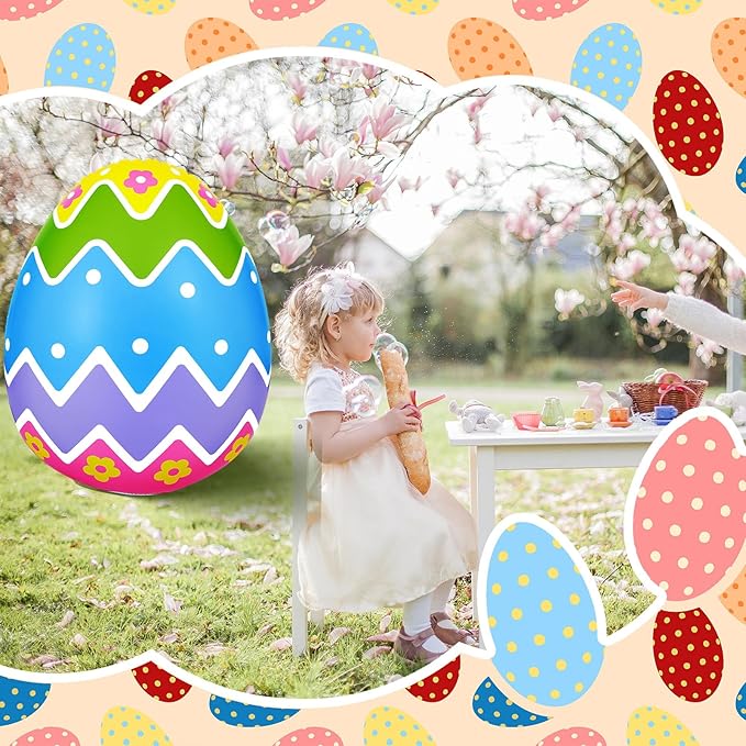 Liliful 2 Pcs 40inch Giant Easter Inflatables PVC Decorations Standing Blow up Colorful Easter Egg Rabbit Bunny Outdoor Decor for Holiday Party Yard Indoor Outdoor Garden Lawn(Wave Daisy)