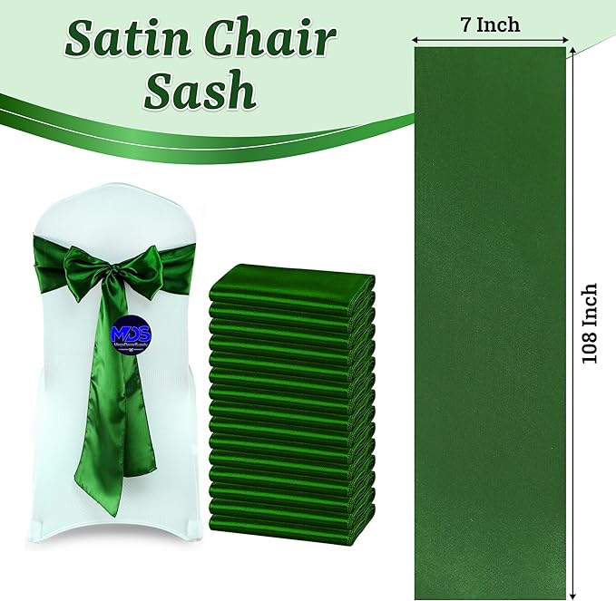 VDS Satin Chair Sashes Chair Cover Back Tie Sateen Bows Ribbon for Wedding Birthday Graduation Engagement Ceremony Event Party Banquet Venue Hotel All Dining Chair Decoration (300PC) (Green)