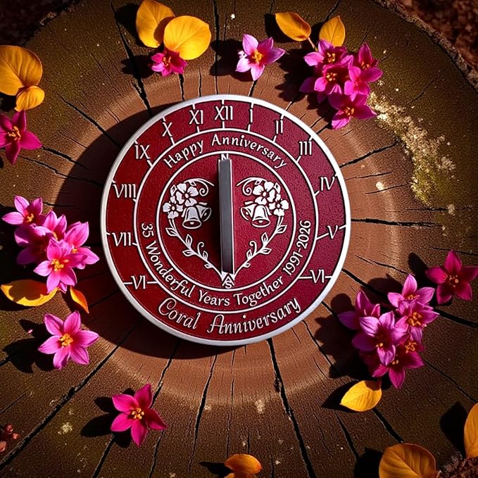 Anniversary Sundial Gift for 35th Coral Wedding Anniversary in 2026 - Recycled Metal Home Decor Or Garden Present Idea - Handmade in UK for Him, Her Parents Or Couples 35 Year Celebration