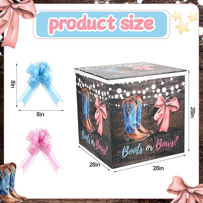 AmazingSpark 28in Jumbo Gender Reveal Gift Box Kit with Oversized Box Giant Pull Bows for Gender Reveal Baby Shower Birthday Party Decor(Boots or Bows)