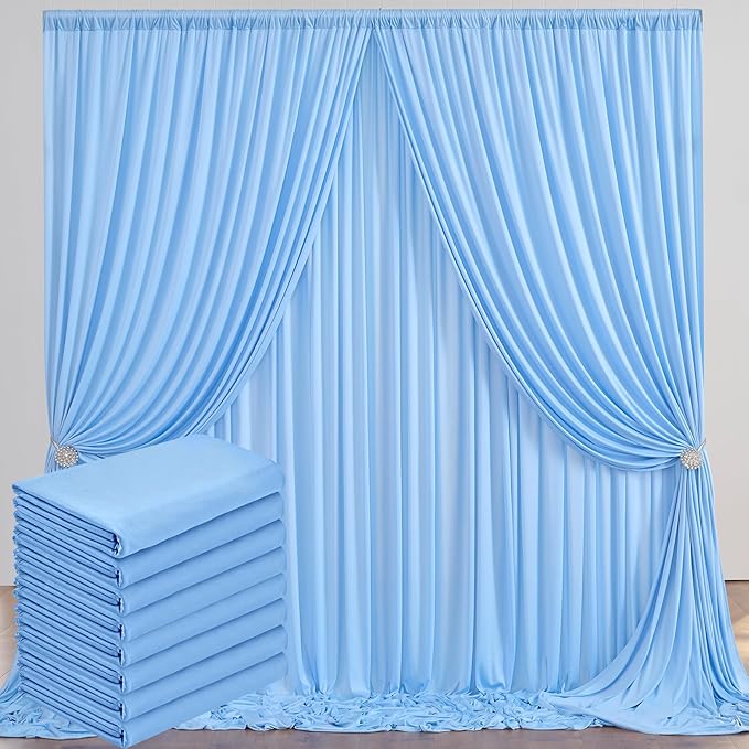 40 ft x 10 ft Wrinkle Free Baby Blue Backdrop Curtains for Parties, 8 Panels Polyester Light Blue Photo Backdrop Drapes for Birthday Wedding Party Baby Shower Photography
