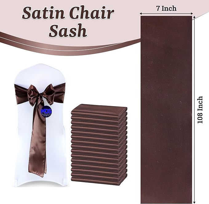 VDS Satin Chair Sashes Chair Cover Back Tie Sateen Bows Ribbon for Wedding Birthday Graduation Engagement Ceremony Event Party Banquet Venue Hotel All Dining Chair Decoration (75PC) (Chocolate Brown)