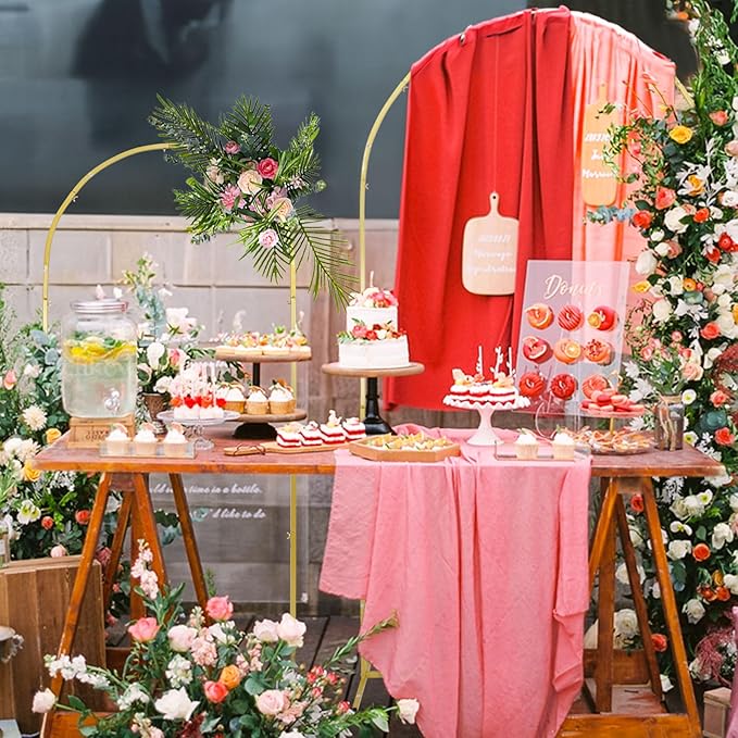 Metal Arch Backdrop Stand Set 7.2FT, 6.6FT, Gold Wedding Arch Frame with 6 U-Clips – Sturdy Rust-Proof Balloon Arch Stand for Wedding Ceremony, Baby Shower, Birthday Party, Indoor/Outdoor Decor