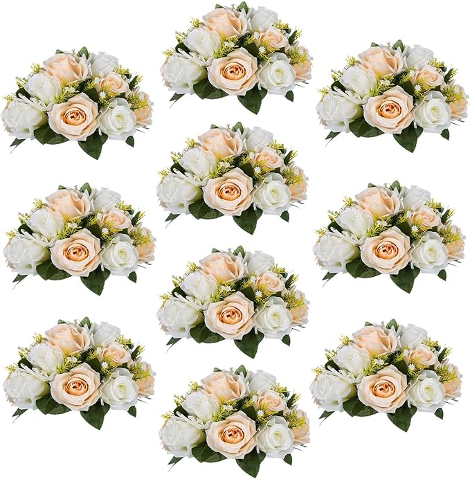 Sziqiqi Pack of 10 Fake Flower, Silk Rose Flowers, Suit for Wedding/Party Centerpiece Road Lead Flower Rack Decorations, 10 Pieces