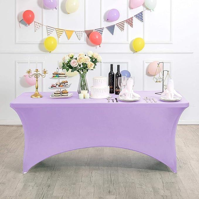 FORLIFE 4Pack Spandex Table Covers，Fitted Tablecloth for Rectangular Tables, Stretch Patio Table Covers, Universal Spandex Table Cover for Wedding, Banquet, Party (6ft, Lavender)