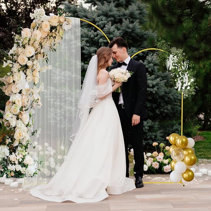 Gold Metal Wedding Arch Backdrop Stand Set of 2, 7.2FT & 6FT Arched Frame for Ceremony, Birthday Party, Baby Shower, Graduation, and Event Decor