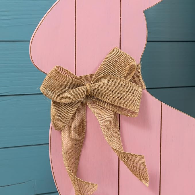 Glitzhome 24"H Easter Wooden Pink Bunny Porch Decor,Standing Porch Sign Decoration for Front Door Outdoor Spring Rustic Yard Party Garden Decor