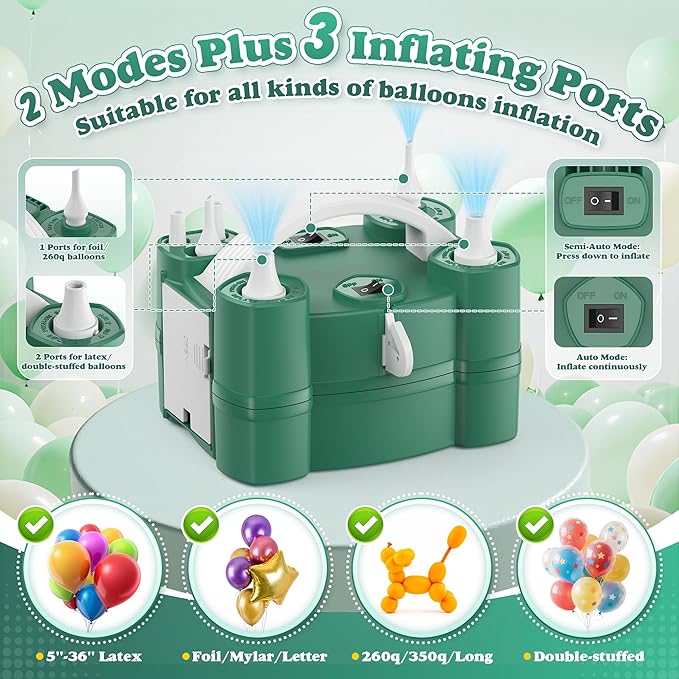 LooLaa Balloon Pump 4-in-1 Electric Balloon Inflator with Triple Inflating Ports for All Balloons Air Filler Machine for Sports Balls Inflator Deflator for Inflatables