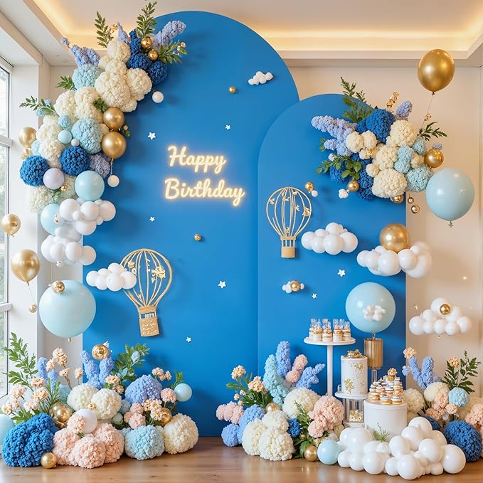 Baby Blue and Royal Blue Photo Arch Backdrop Cover Set of 2 for Baby Shower Boy Party 7.2ft and 6ft Arch Covers Stretchy Backdrop Spandex Birthday Arch Stand Covers for Wedding Banquet Background