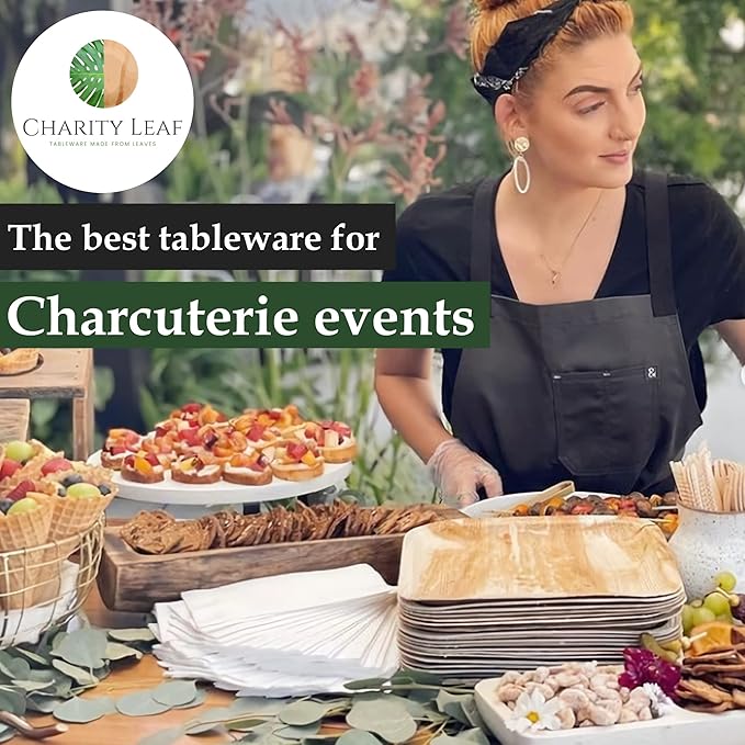 Charity Leaf Disposable Palm Leaf 9" Round Plates (50 pieces) Bamboo Like Serving Platters, Disposable Boards, Eco-Friendly Dinnerware For Weddings, Catering, Events