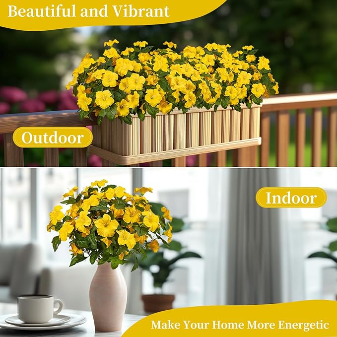 19 Inch Artificial Fake Flowers for Outdoor,4 Pcs Faux Silk Petunias Spring Flowers for Outside for Indoor Porch Planter Front Door Garden Patio Window Box Home Decor(Yellow)