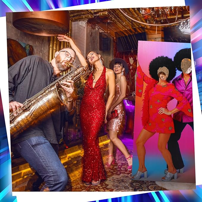 Amyhill 6 ft Disco 70s Couple Cardboard Cutout Stand up Retro Faceless Life Size Photo Prop Vintage Dance Couple Backdrop for Dance Theme Jazz Night Party Decoration