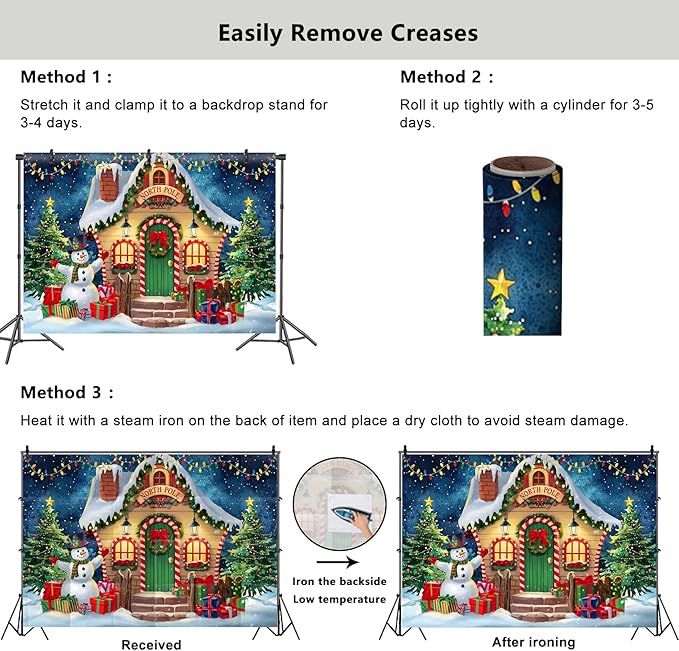 YongFoto Merry Christmas Backdrop 10x8ft North Pole Night Sky Pine Forest House Snowman Xmas Tree Photography Background 2026 New Year Winter Holiday Party Banner Photoshoot Wallpaper Photo Booth