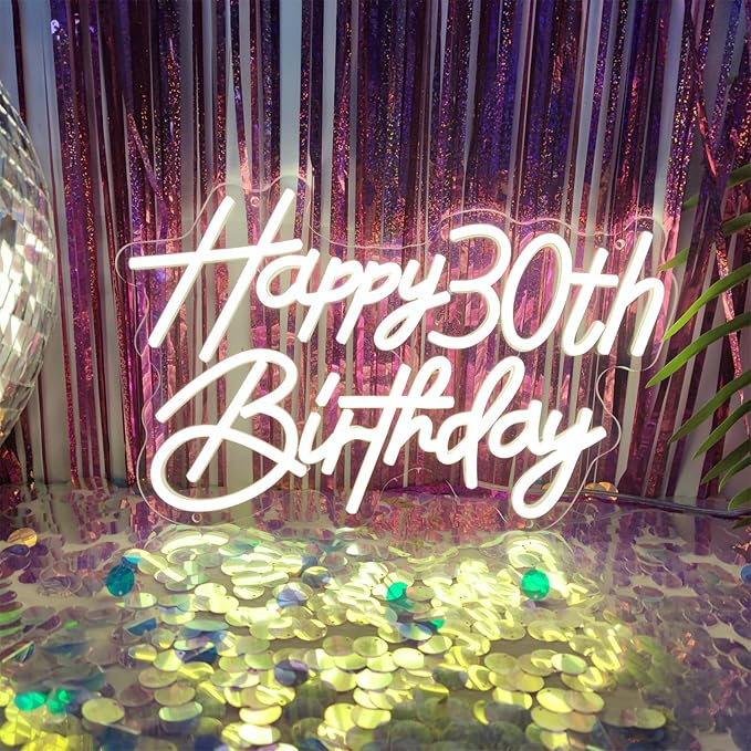Happy Birthday Neon Sign for Wall Decor, Cool White LED Neon Light Signs, Art Decoration Happy 30th Birthday Neon Light Sign for All Birthday Party Decoration,SIGNVIA,15.7×10.3 Inch
