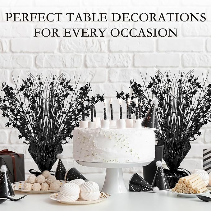 Crowye 18 Pcs Foil Spray Centerpiece Valentine's Day Table Decoration Winter Party Star Burst Metallic Table Centerpieces for Party Birthday Season Holiday(Black)