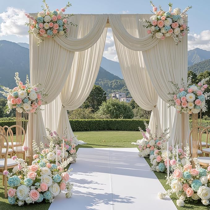 10 ft x 10 ft Wrinkle Free Beige Backdrop Curtain for Parties, 2 Panels 10ft Polyester Beige Photo Backdrop Drapes for Graduation Birthday Wedding Party Stage Curtains