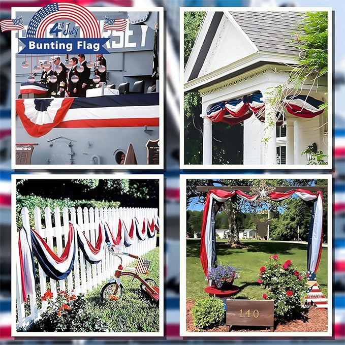 2Pack American Bunting Flag Veterans Day 4th of July 2x20Ft USA Patriotic Banner for Outside Porch Outdoor Red,White & Blue Bunting Decor Home Garden Décor Independence Day Memorial Days