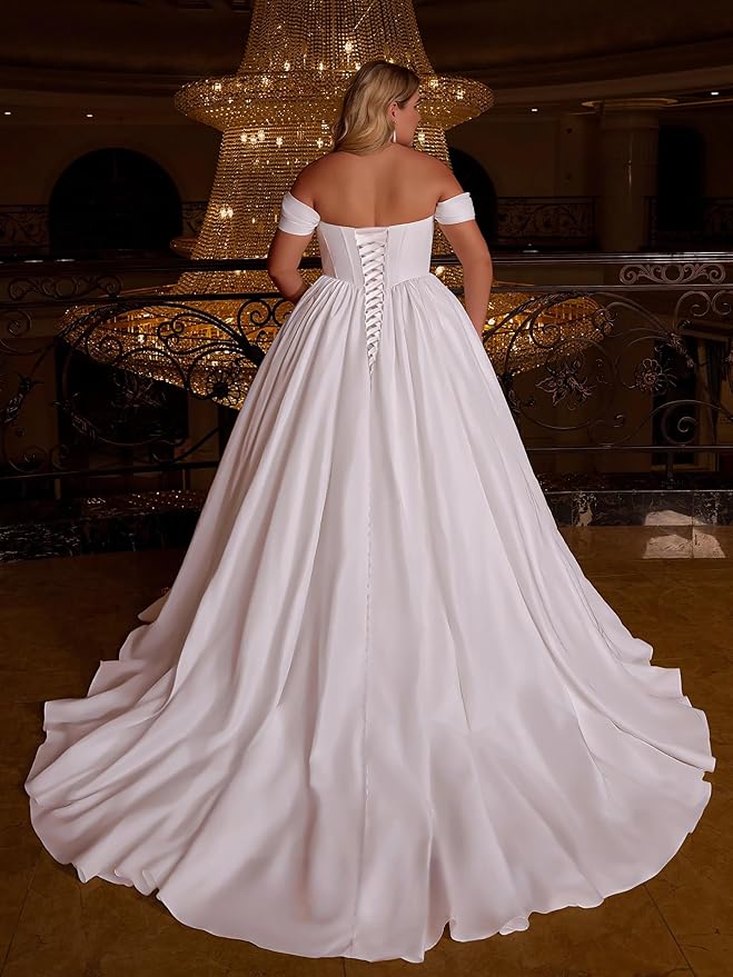 Plus Size Wedding Dresses for Bride Long Sleeve Wedding Bridal Gowns with Lace Appliques Off Shoulder Bride Dress