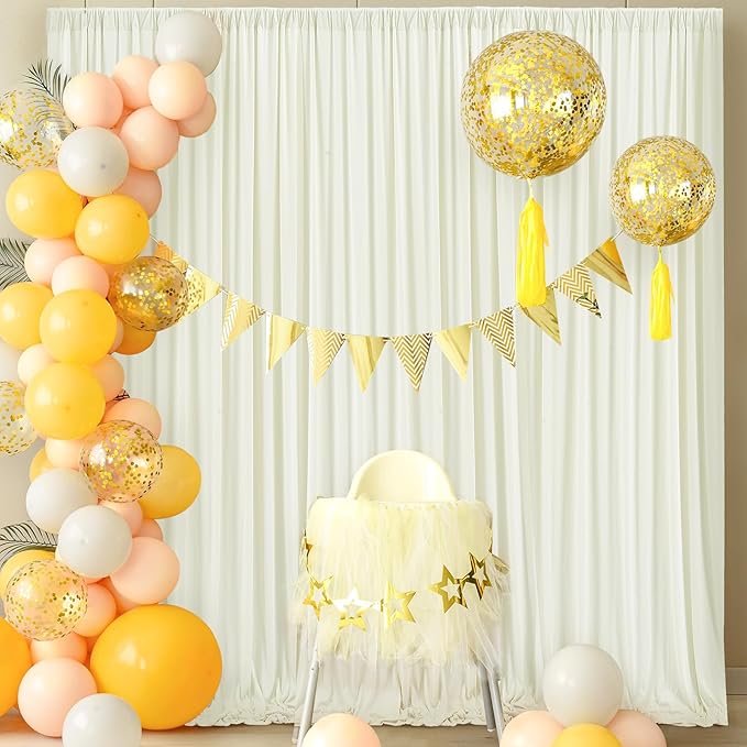 30 ft x 8 ft Ivory Backdrop Curtain Panels, 6 Panels 5 ft x 8 ft Wrinkle Free Polyester Photography Backdrop Drapes, Wedding Party Home Decoration Supplies