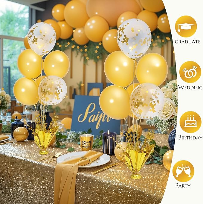 6 Set Gold Table Centerpiece Balloons Stand Kit with Gold and Confetti Balloons for Birthday Party Graduation Baby Shower Wedding Bridal Shower Prom Table Decorations